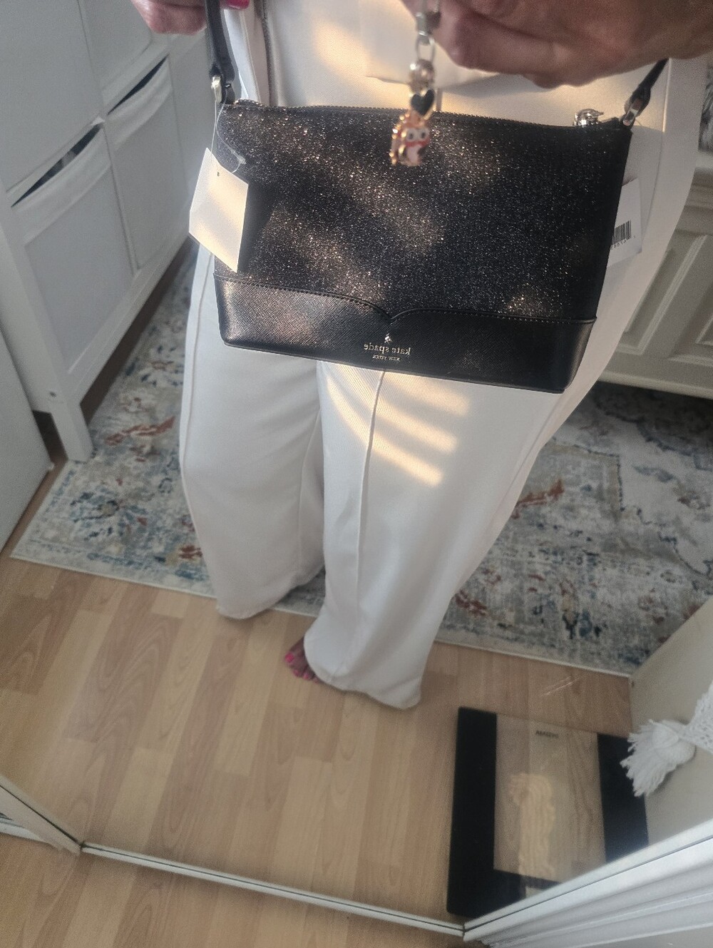 kate spade Black Glitter Shoulder Bag with Leather Trim